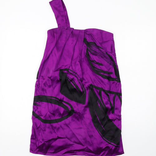 Oasis Womens Purple Geometric Silk Sheath Size 8 One Shoulder Zip