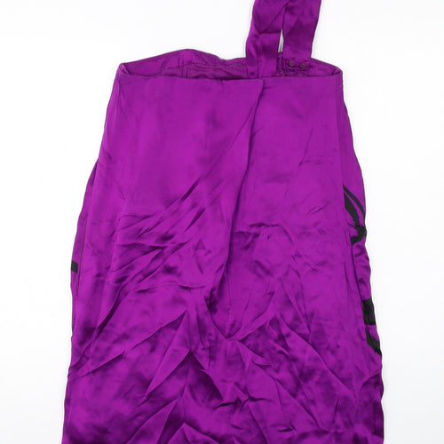 Oasis Womens Purple Geometric Silk Sheath Size 8 One Shoulder Zip