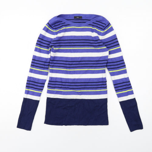 M&Co Womens Blue Boat Neck Striped Viscose Pullover Jumper Size 12