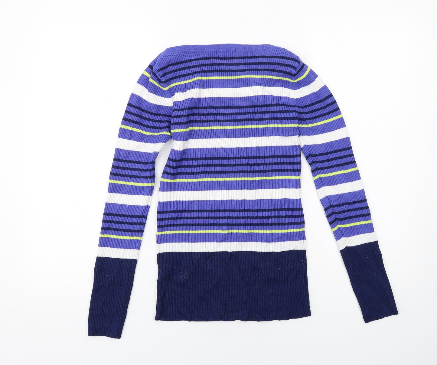 M&Co Womens Blue Boat Neck Striped Viscose Pullover Jumper Size 12