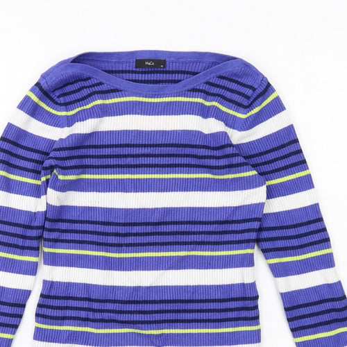 M&Co Womens Blue Boat Neck Striped Viscose Pullover Jumper Size 12