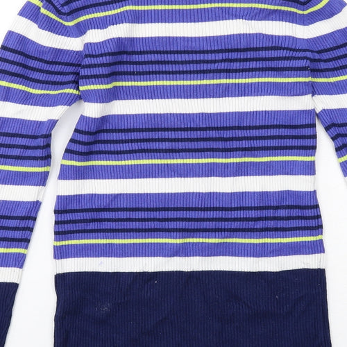M&Co Womens Blue Boat Neck Striped Viscose Pullover Jumper Size 12