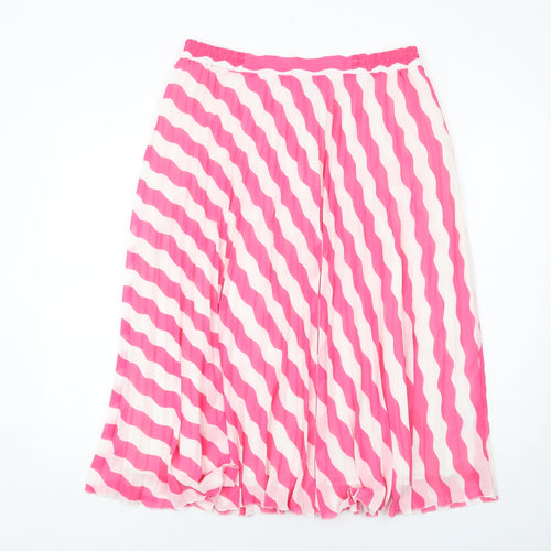 Marks and Spencer Womens Pink Striped Polyester Pleated Skirt Size 16