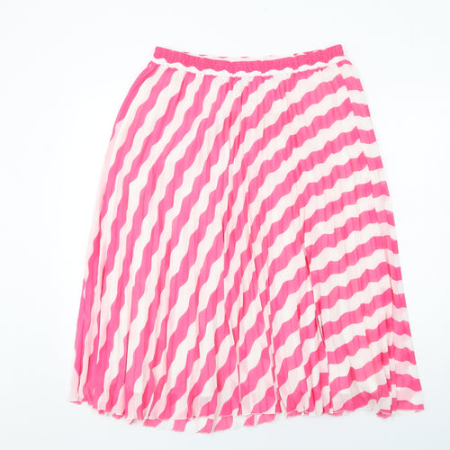 Marks and Spencer Womens Pink Striped Polyester Pleated Skirt Size 16