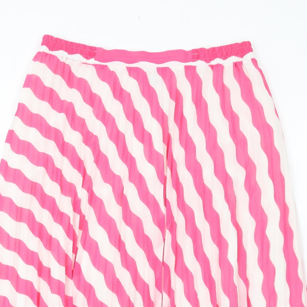 Marks and Spencer Womens Pink Striped Polyester Pleated Skirt Size 16