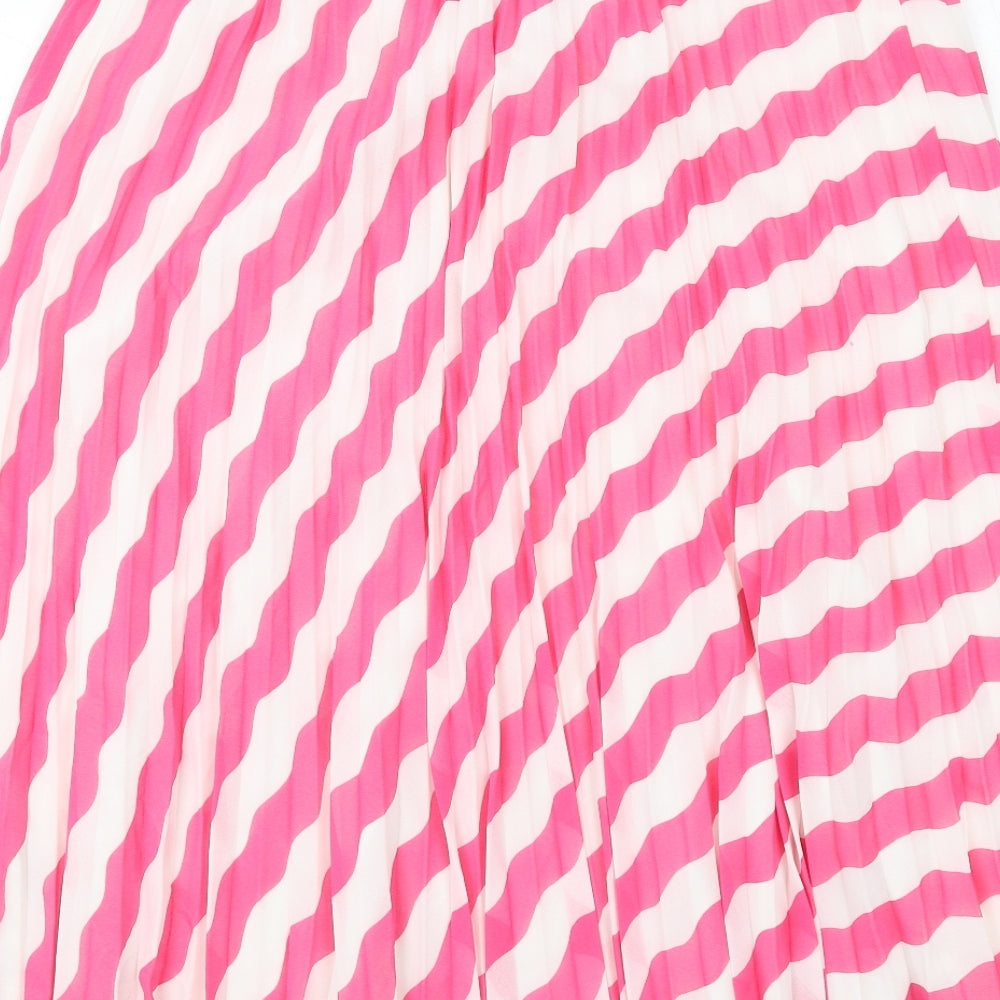 Marks and Spencer Womens Pink Striped Polyester Pleated Skirt Size 16