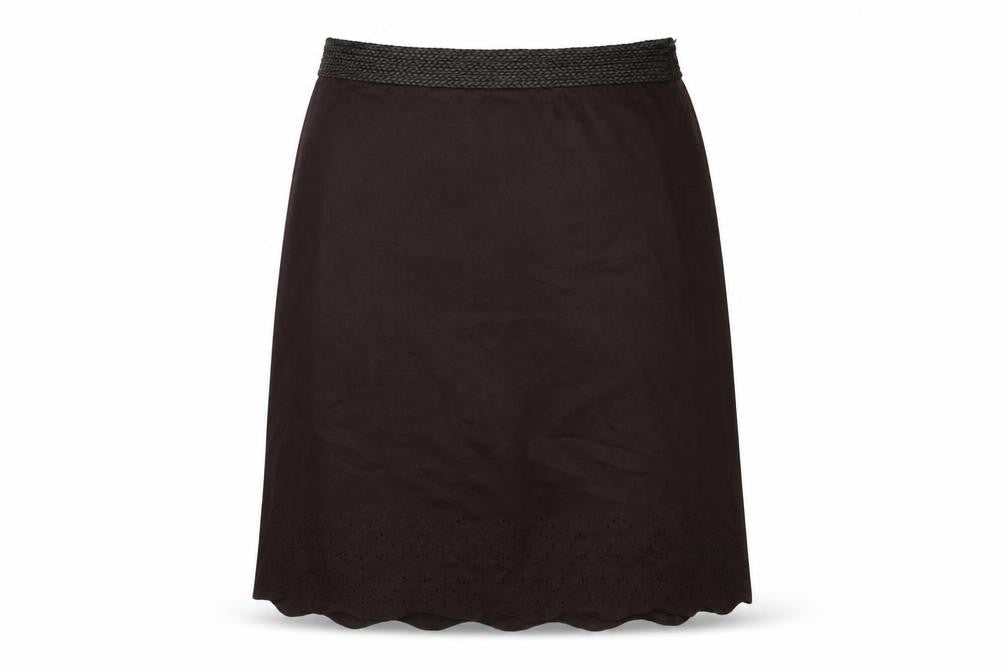 Front view of Next women’s brown polyester a-line skirt, size UK 14, zip
