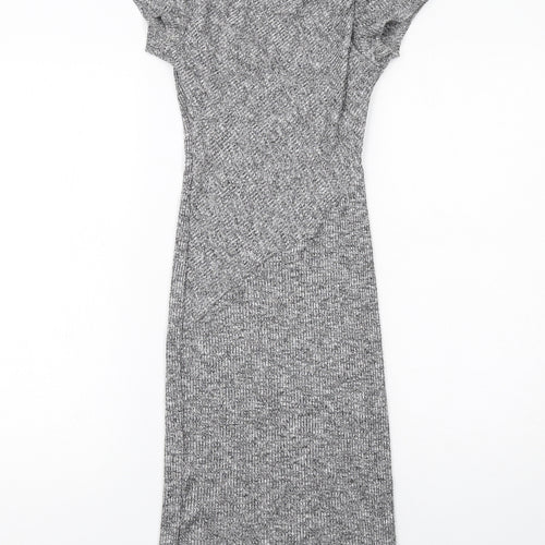 Missguided Womens Grey Polyester Bodycon Size 8 Boat Neck Pullover - Ribbed