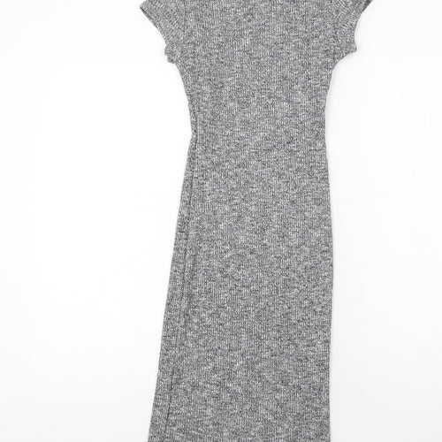 Missguided Womens Grey Polyester Bodycon Size 8 Boat Neck Pullover - Ribbed