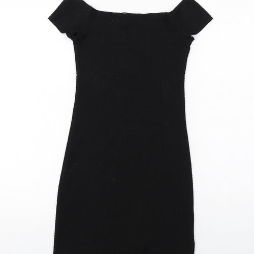 H&M Womens Black Polyester Pencil Dress Size S Boat Neck Pullover