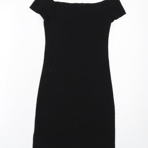 H&M Womens Black Polyester Pencil Dress Size S Boat Neck Pullover