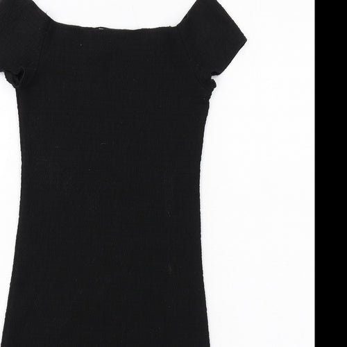 H&M Womens Black Polyester Pencil Dress Size S Boat Neck Pullover