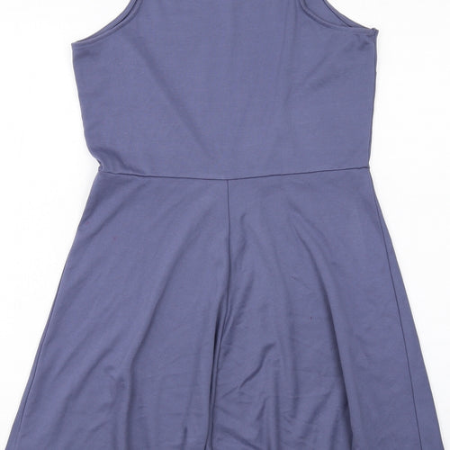 H&M Womens Blue Polyester Tank Dress Size M Boat Neck Pullover