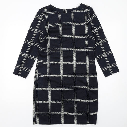 Phase Eight Womens Blue Check Acrylic Pencil Dress Size 10 Boat Neck Zip