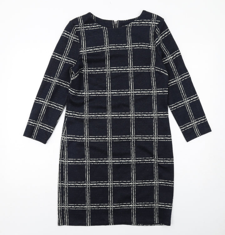 Phase Eight Womens Blue Check Acrylic Pencil Dress Size 10 Boat Neck Zip