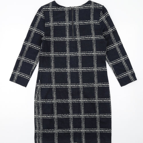 Phase Eight Womens Blue Check Acrylic Pencil Dress Size 10 Boat Neck Zip