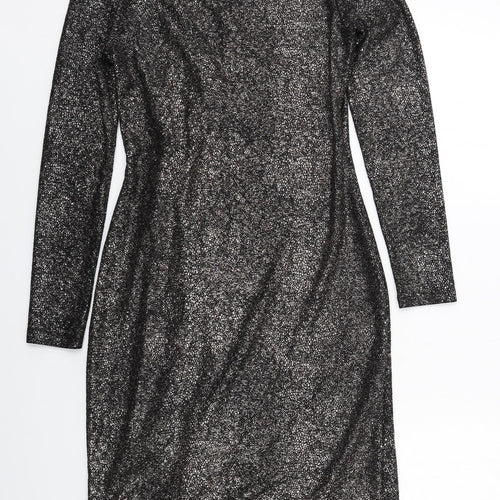 Marks and Spencer Womens Black Polyester Sheath Size 10 V-Neck Pullover - Wrap Front Detail
