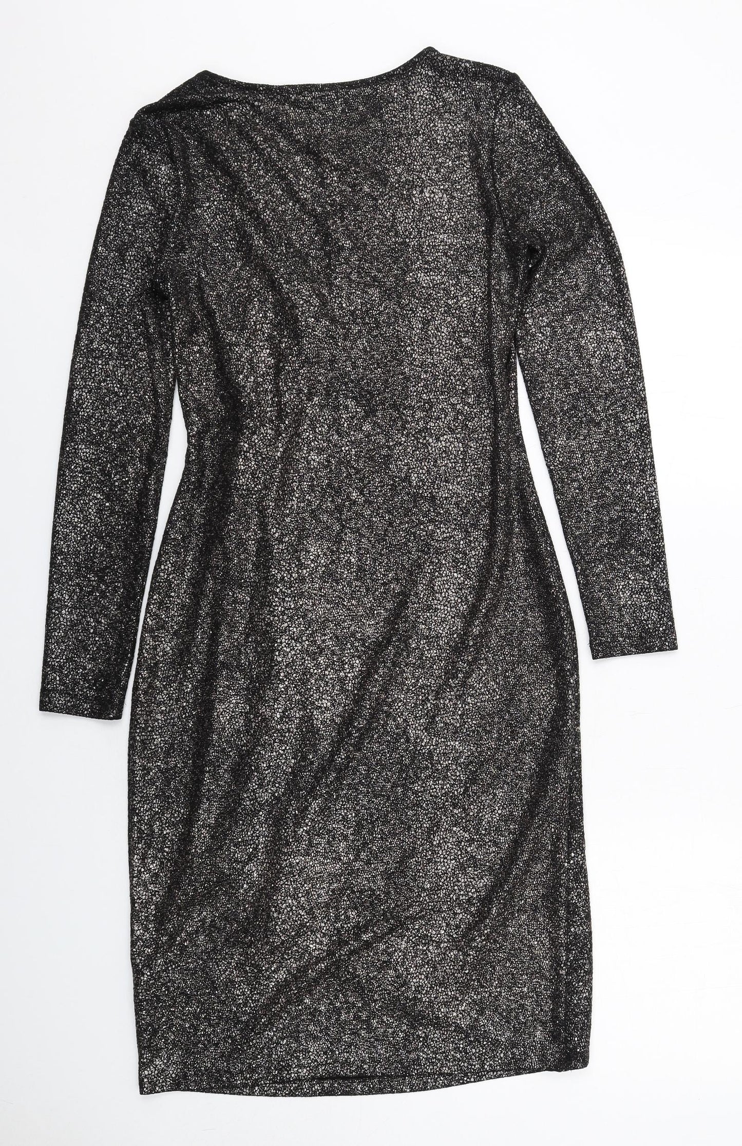 Marks and Spencer Womens Black Polyester Sheath Size 10 V-Neck Pullover - Wrap Front Detail