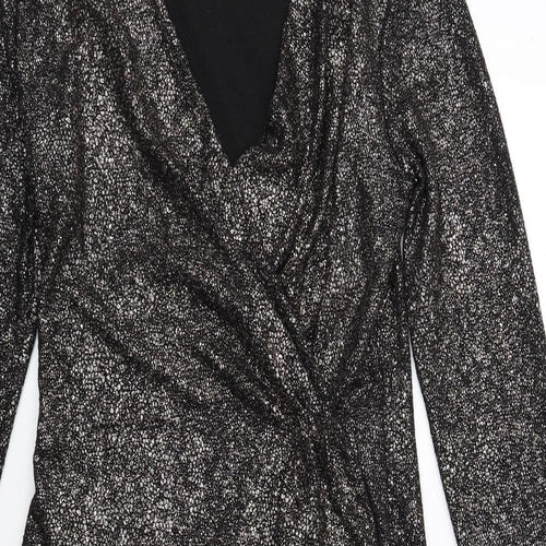 Marks and Spencer Womens Black Polyester Sheath Size 10 V-Neck Pullover - Wrap Front Detail