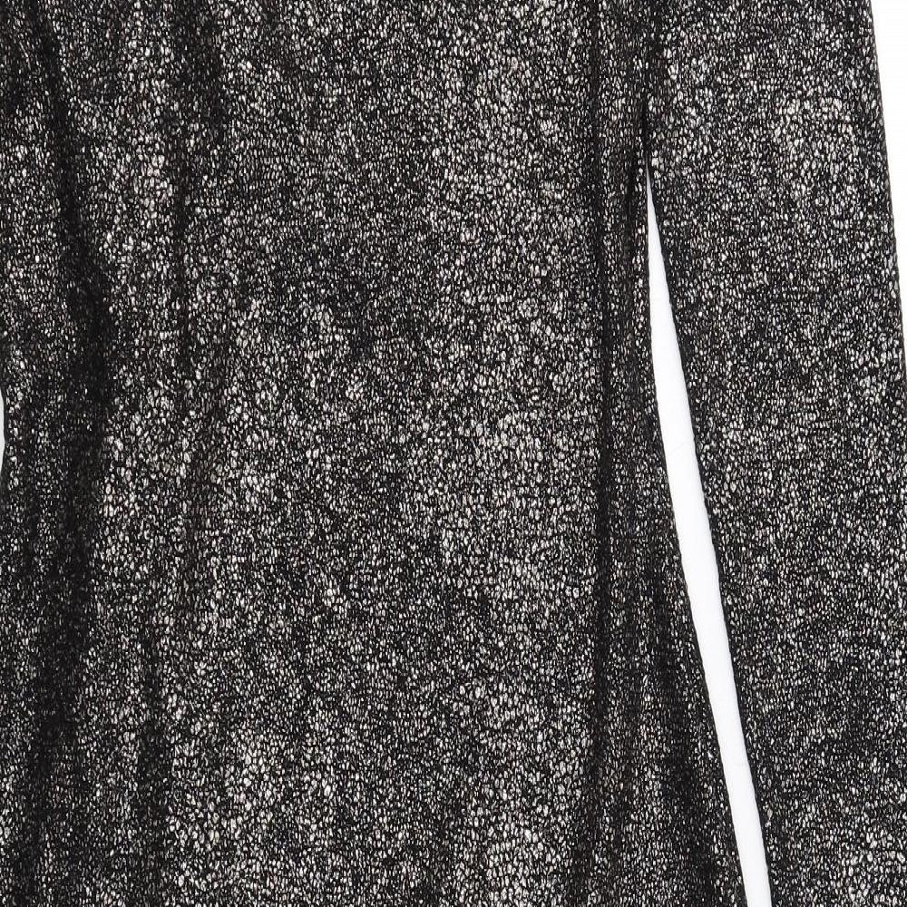 Marks and Spencer Womens Black Polyester Sheath Size 10 V-Neck Pullover - Wrap Front Detail