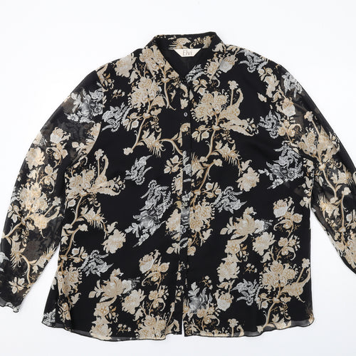 ELVI Womens Black Floral Polyester Basic Button-Up Size 22 Collared