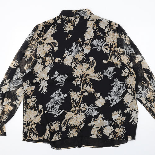 ELVI Womens Black Floral Polyester Basic Button-Up Size 22 Collared