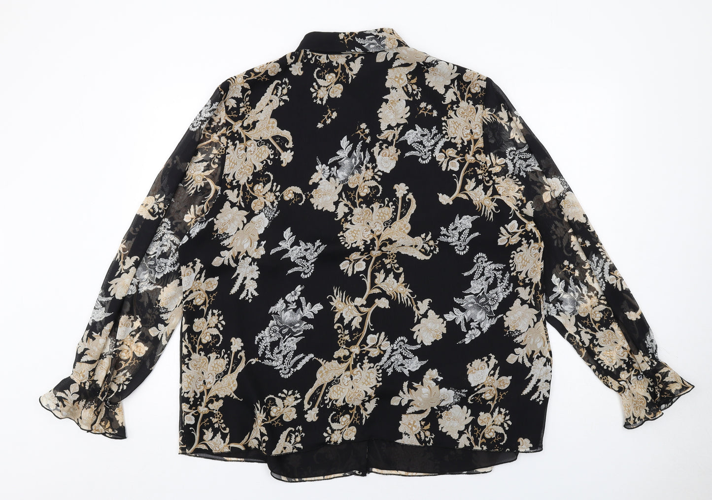ELVI Womens Black Floral Polyester Basic Button-Up Size 22 Collared