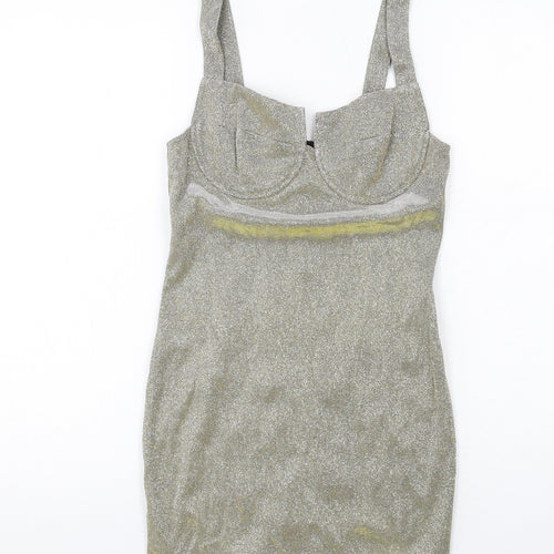 Missguided Womens Gold Polyester Mini Size 8 Sweetheart Zip