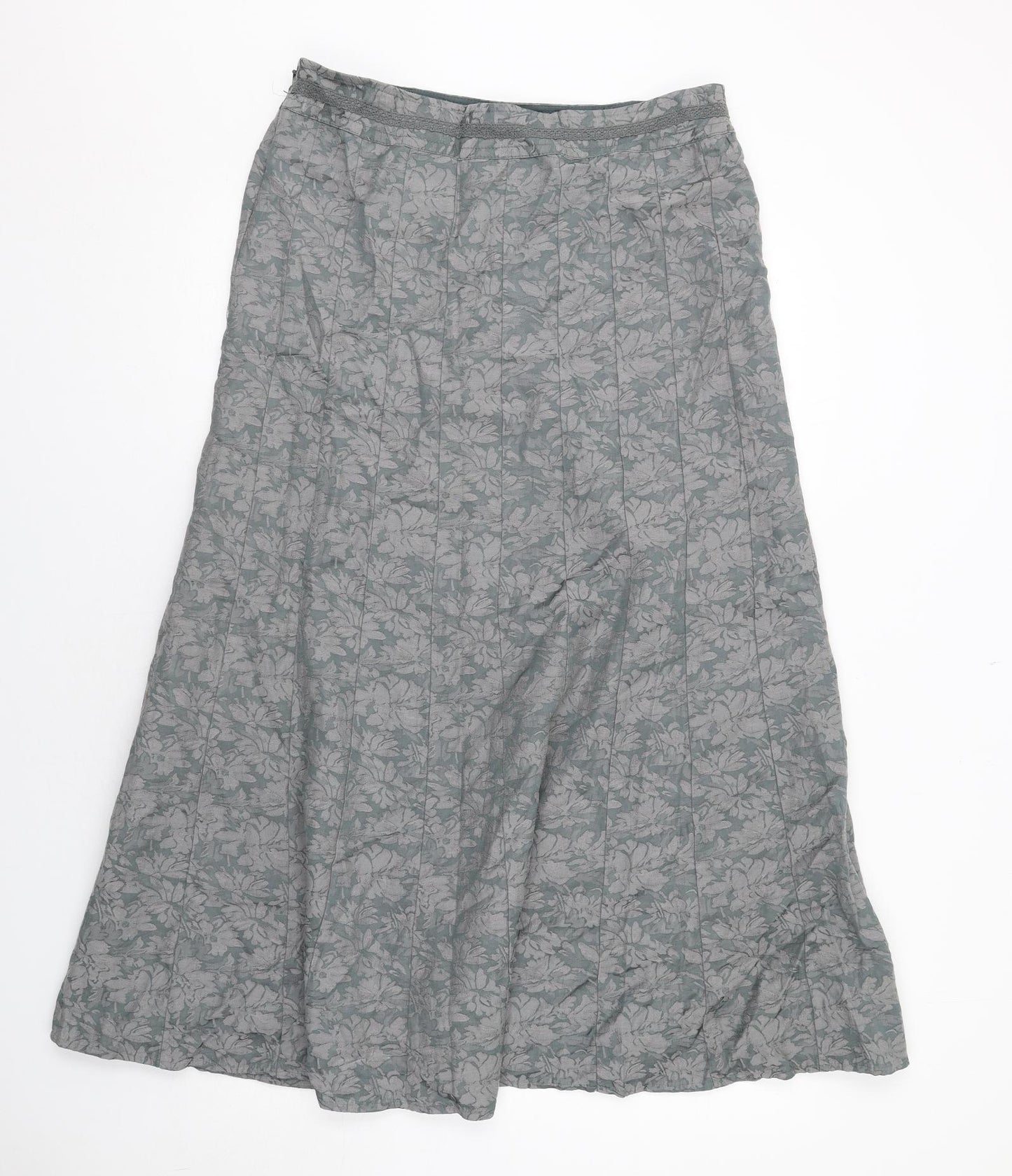 Per Una Womens Grey Floral Viscose Swing Skirt Size 14 Zip