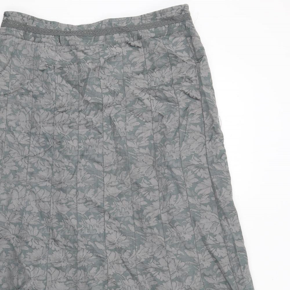 Per Una Womens Grey Floral Viscose Swing Skirt Size 14 Zip