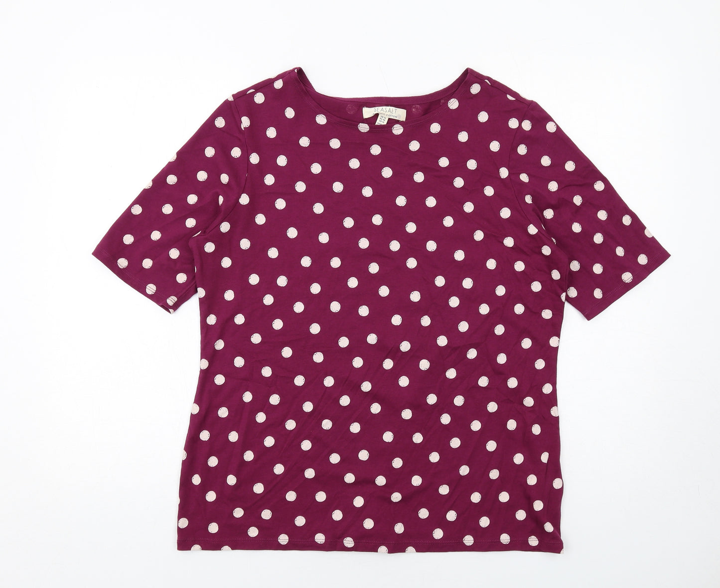 Seasalt Womens Purple Polka Dot Cotton Basic T-Shirt Size 14 Boat Neck