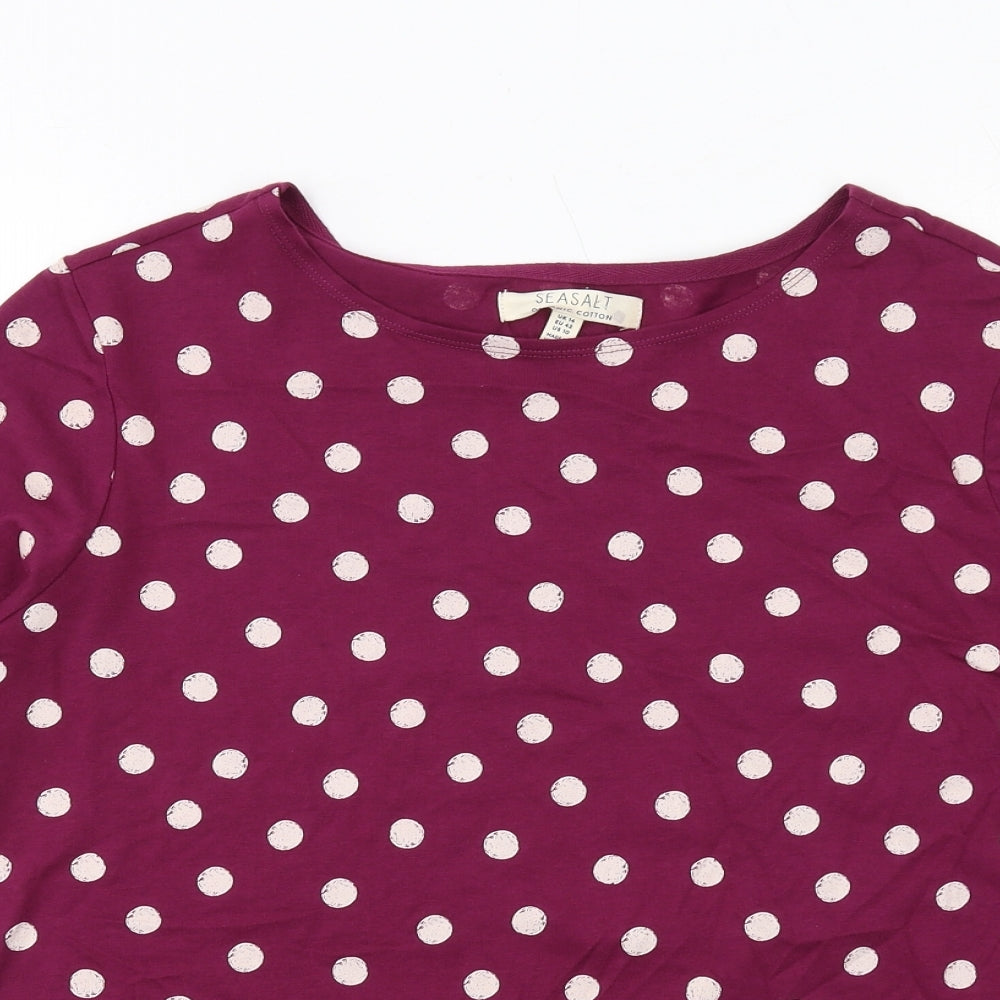 Seasalt Womens Purple Polka Dot Cotton Basic T-Shirt Size 14 Boat Neck