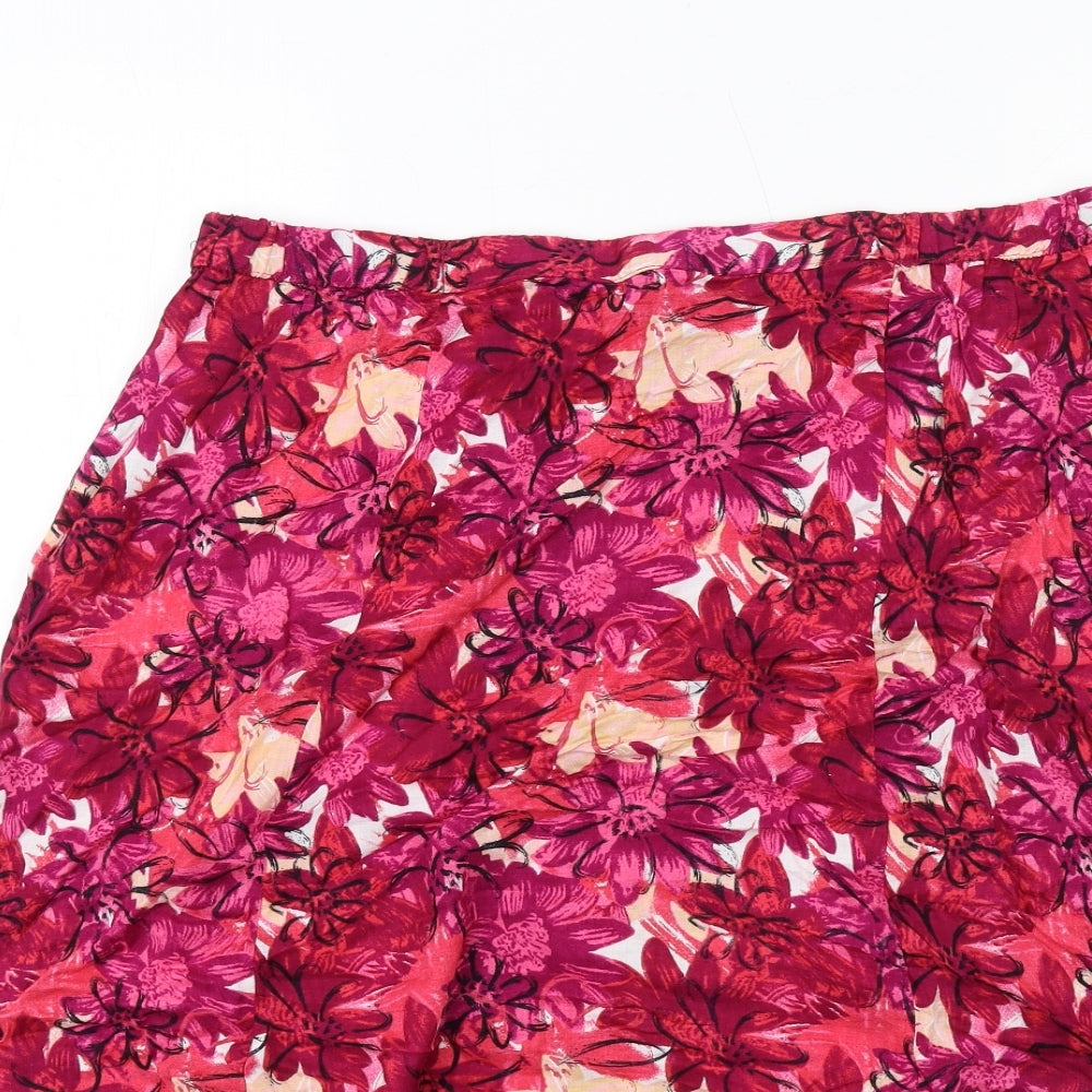 Bonmarché Womens Pink Floral Viscose A-Line Skirt Size 16