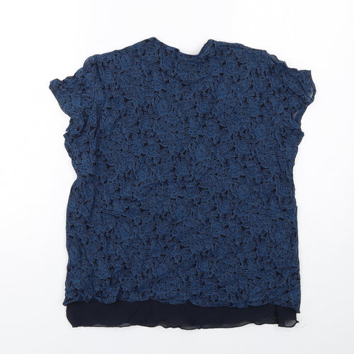 Marks and Spencer Womens Blue Floral Polyester Basic Blouse Size 12 V-Neck