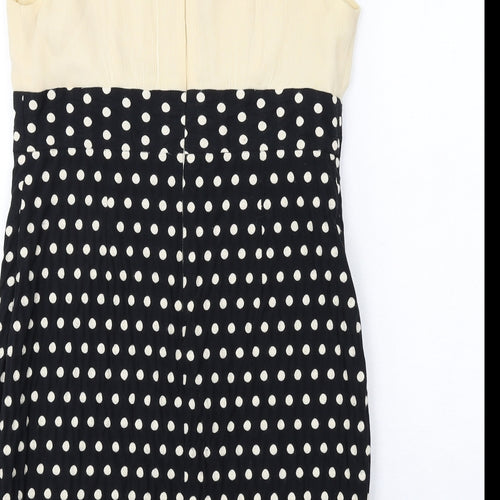 M&Co Womens Black Polka Dot Silk Shift Size 14 Boat Neck Zip - Neckline Detail