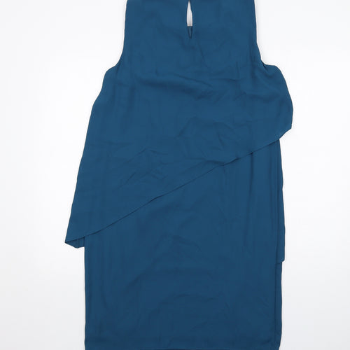 M&Co Womens Blue Polyester Sheath Size 12 Boat Neck Button - Embellished Neckline