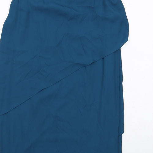 M&Co Womens Blue Polyester Sheath Size 12 Boat Neck Button - Embellished Neckline