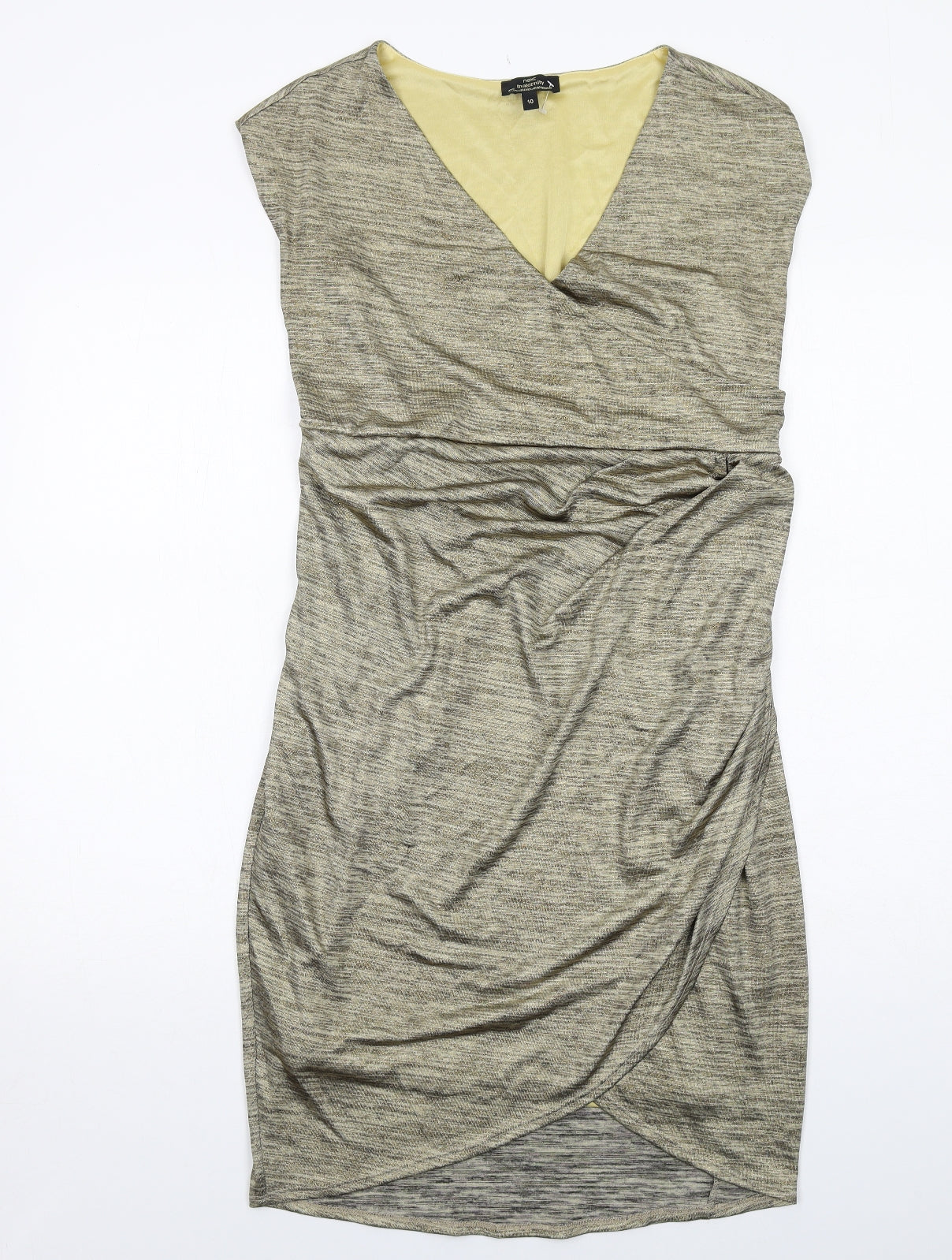 NEXT Womens Beige Polyester Pencil Dress Size 10 V-Neck Pullover - Wrap Front Detail
