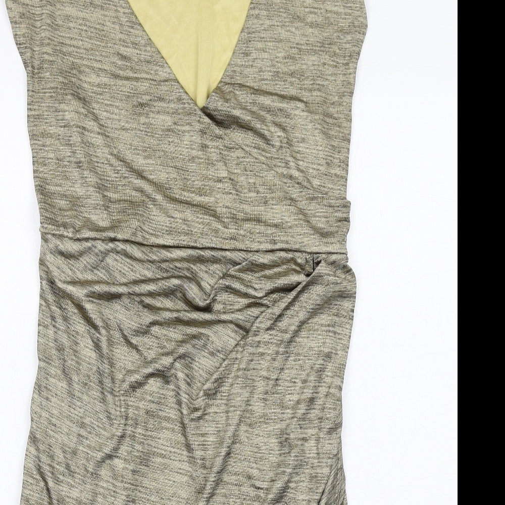 NEXT Womens Beige Polyester Pencil Dress Size 10 V-Neck Pullover - Wrap Front Detail
