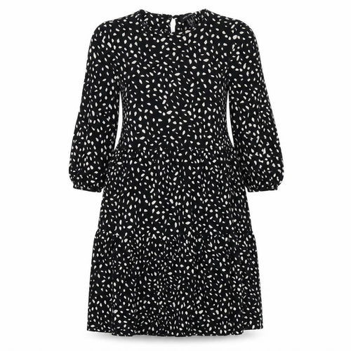 New Look Womens Black Geometric Viscose Fit & Flare Size 8 Boat Neck Button