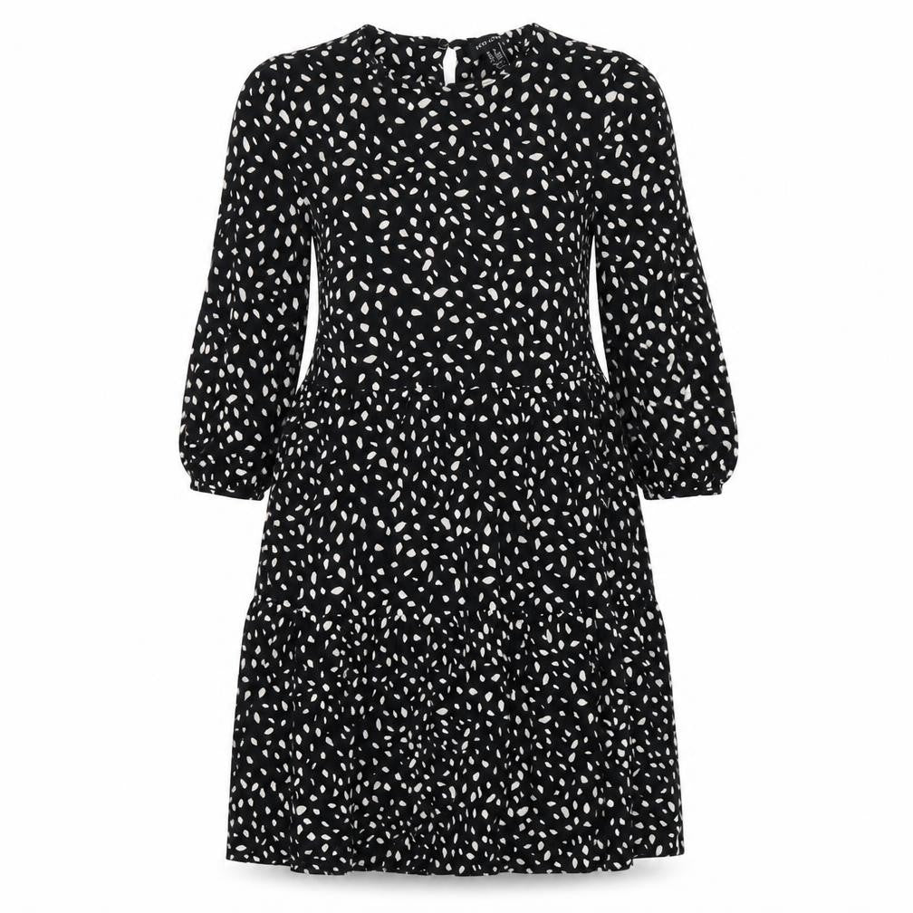 New Look Womens Black Geometric Viscose Fit & Flare Size 8 Boat Neck Button