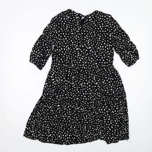New Look Womens Black Geometric Viscose Fit & Flare Size 8 Boat Neck Button