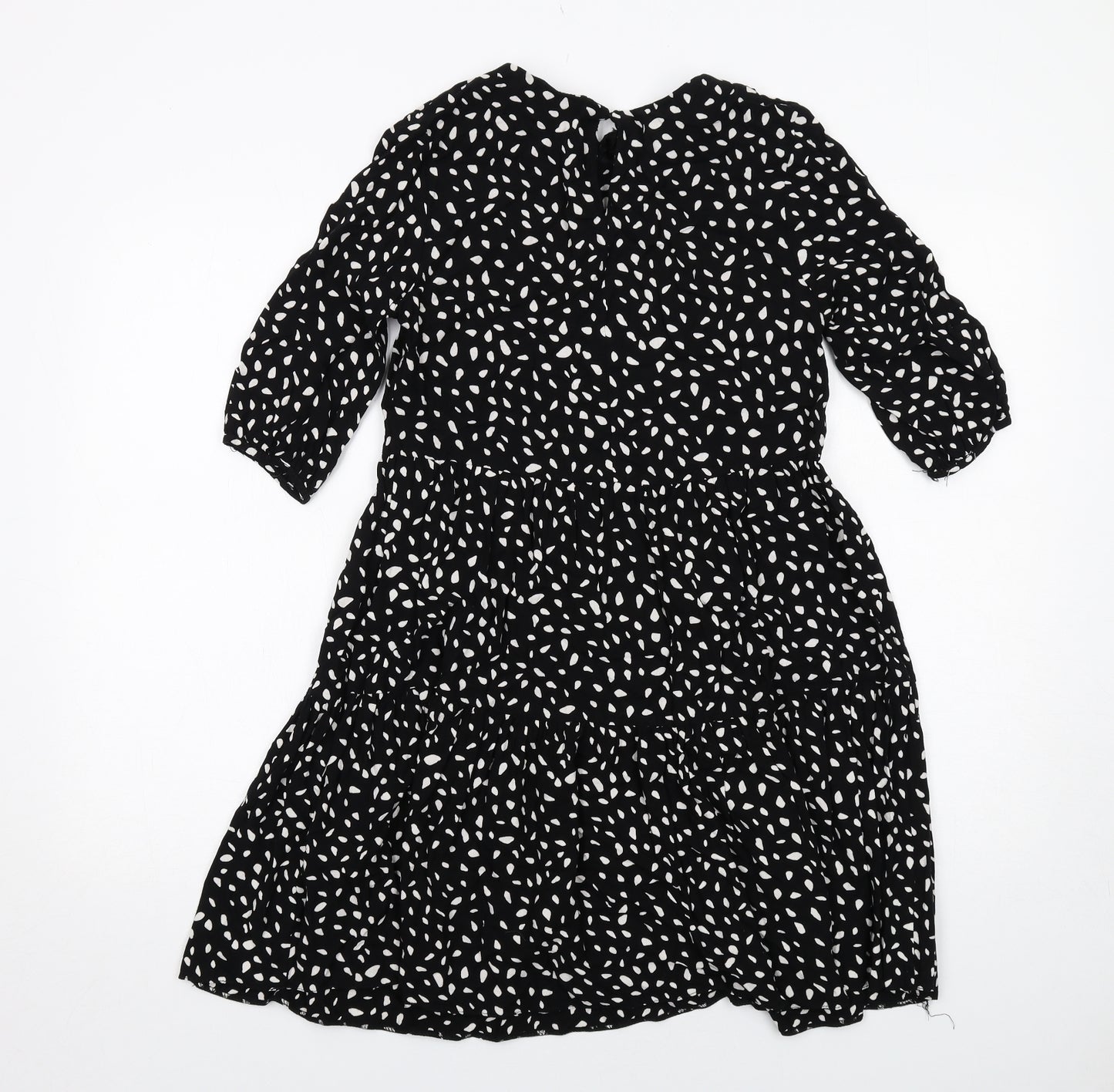 New Look Womens Black Geometric Viscose Fit & Flare Size 8 Boat Neck Button