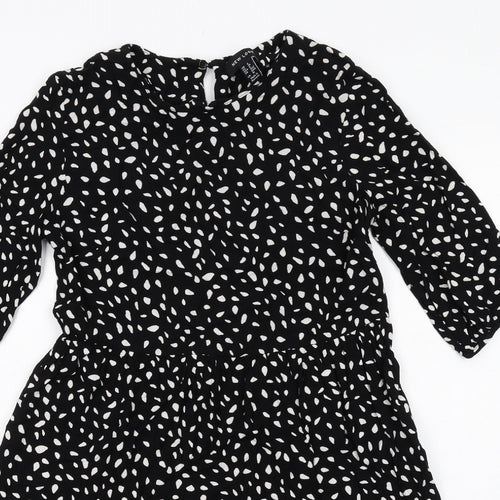 New Look Womens Black Geometric Viscose Fit & Flare Size 8 Boat Neck Button