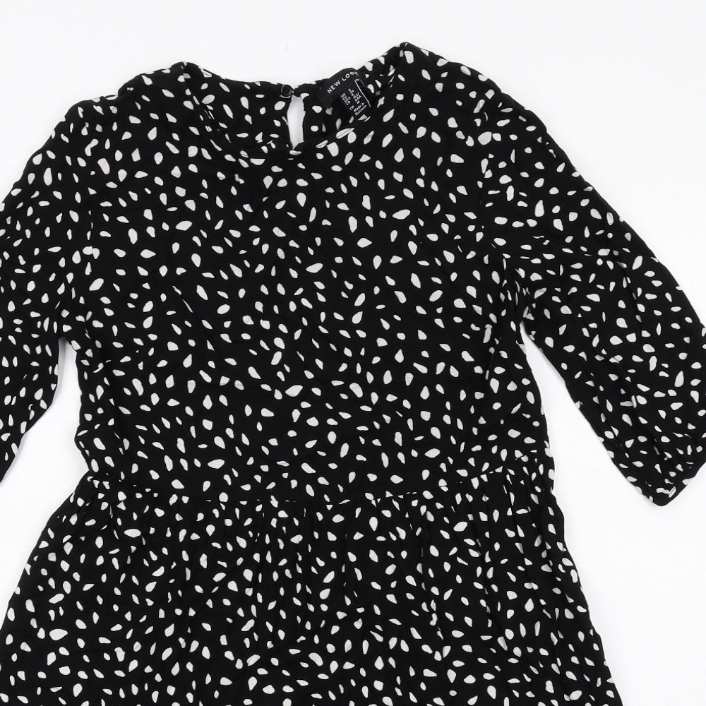 New Look Womens Black Geometric Viscose Fit & Flare Size 8 Boat Neck Button