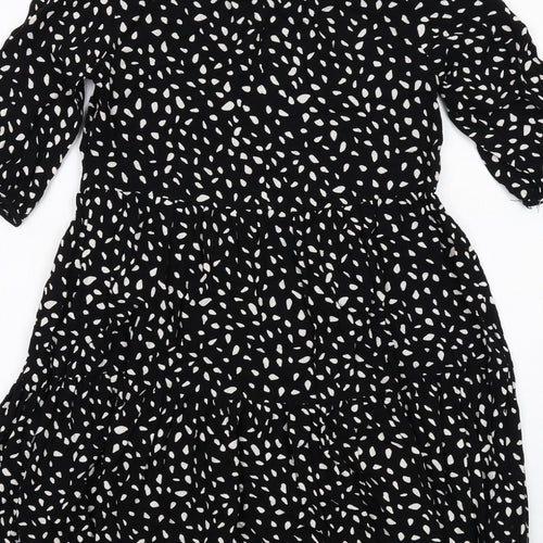 New Look Womens Black Geometric Viscose Fit & Flare Size 8 Boat Neck Button