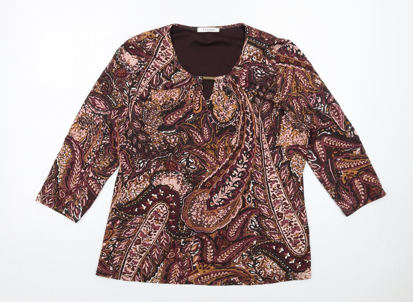 Classic Womens Multicoloured Paisley Viscose Basic Blouse Size 14 Round Neck