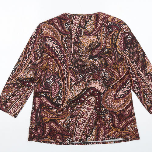 Classic Womens Multicoloured Paisley Viscose Basic Blouse Size 14 Round Neck