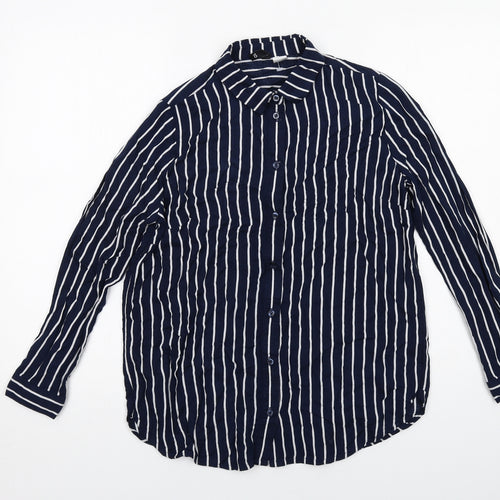 H&M Womens Blue Viscose Basic Button-Up Size 10 Collared