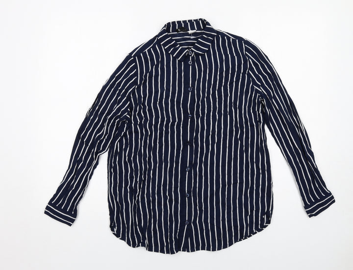 H&M Womens Blue Viscose Basic Button-Up Size 10 Collared
